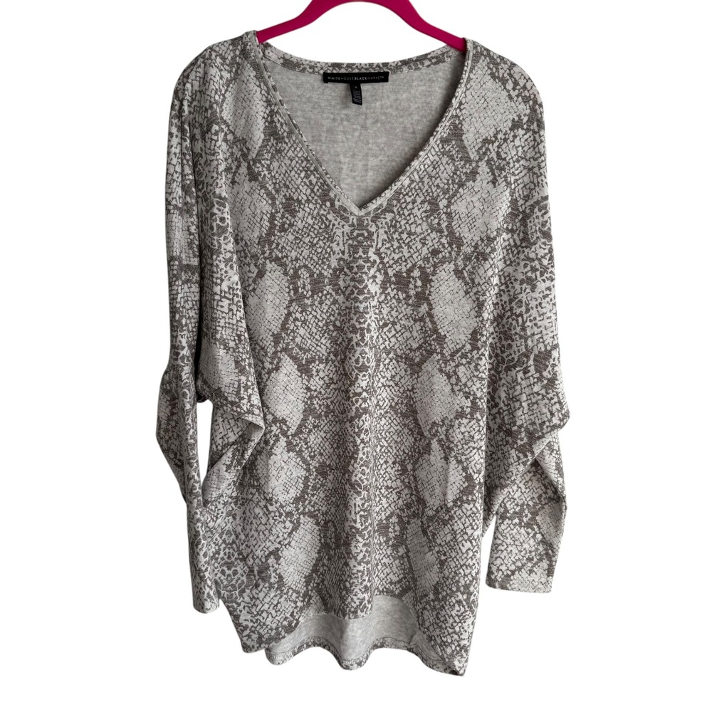 WHITE HOUSE BLACK MARKET Gray Snake Print Dolman Sleeve Ladies Tunic Sweater, S